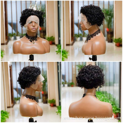 180% Perruque Pixie Cut Wig Human Hair Curly Bob Short Pixie Cut Lace Wig Bleached Knots Lace Frontal 13x4 Pixie Curls Wig Free